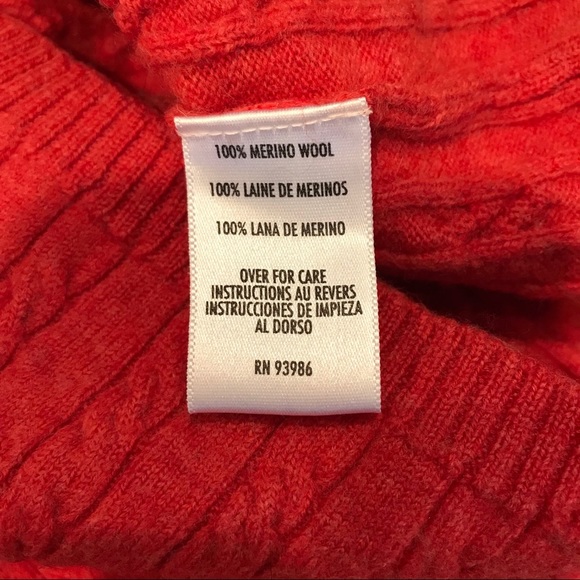 Merino Wool Dark Coral Turtleneck Sweater Petite S - Picture 3 of 4